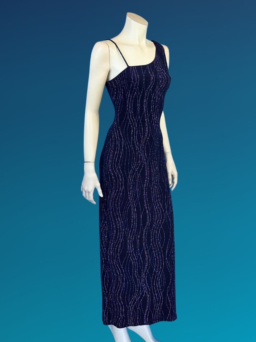 90s Navy & Purple Glitter Minimalist ONE SHOULDER Party Dress / XS S